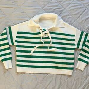 For the Republic Women's Striped Long Sleeve Lace Collared Sweater